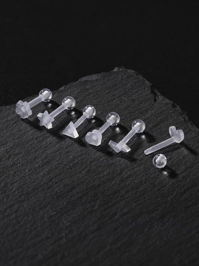 PiercingJ Clear Acrylic Cartilage Earrings 16G Plastic Tongue Tragus Ring Cute Heart Star Nose Lip Stud Barbell Black Helix Piercing Retainer for Sports Surgery Work - Image 2